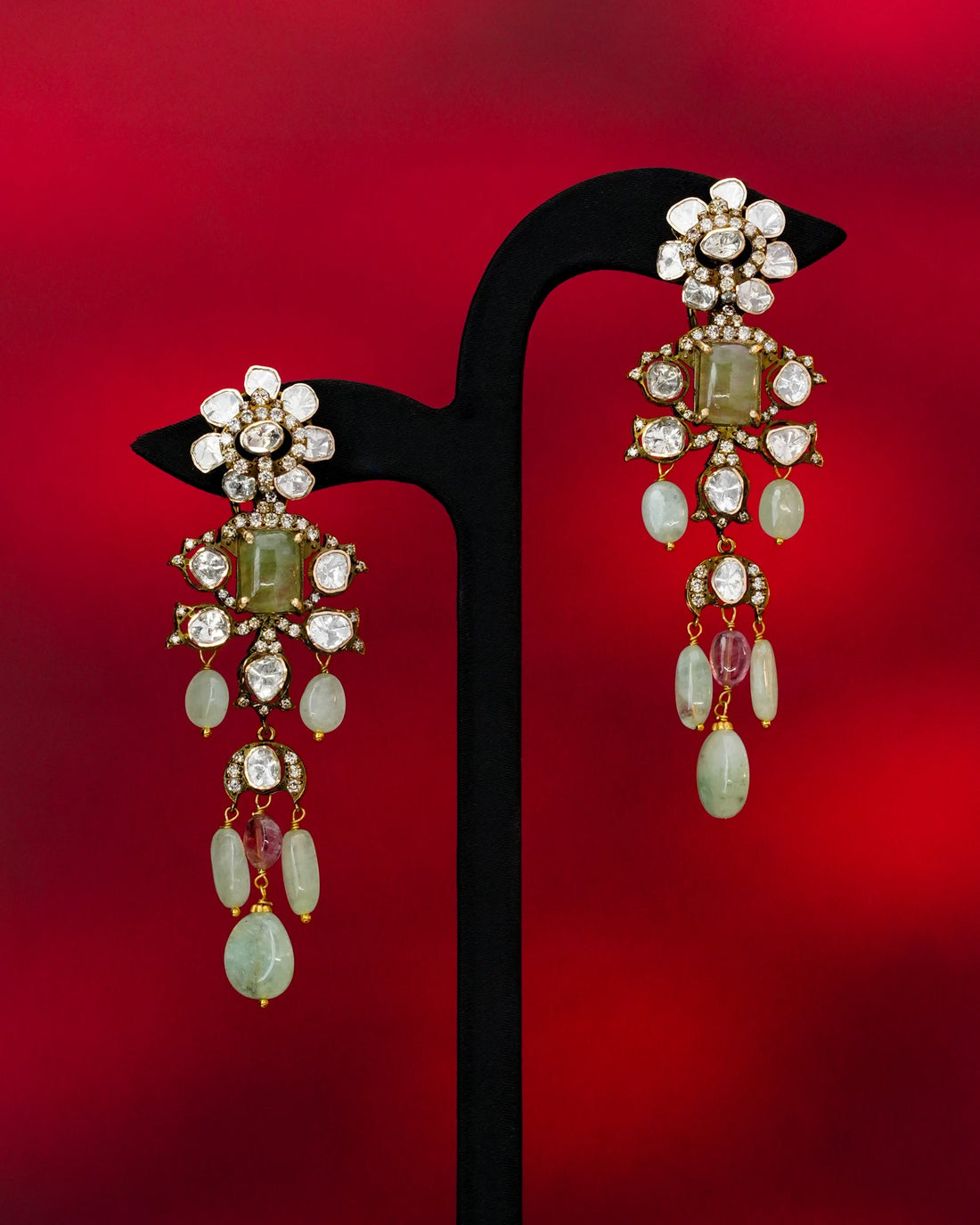 Pravya Polki And Diamond Long Earrings