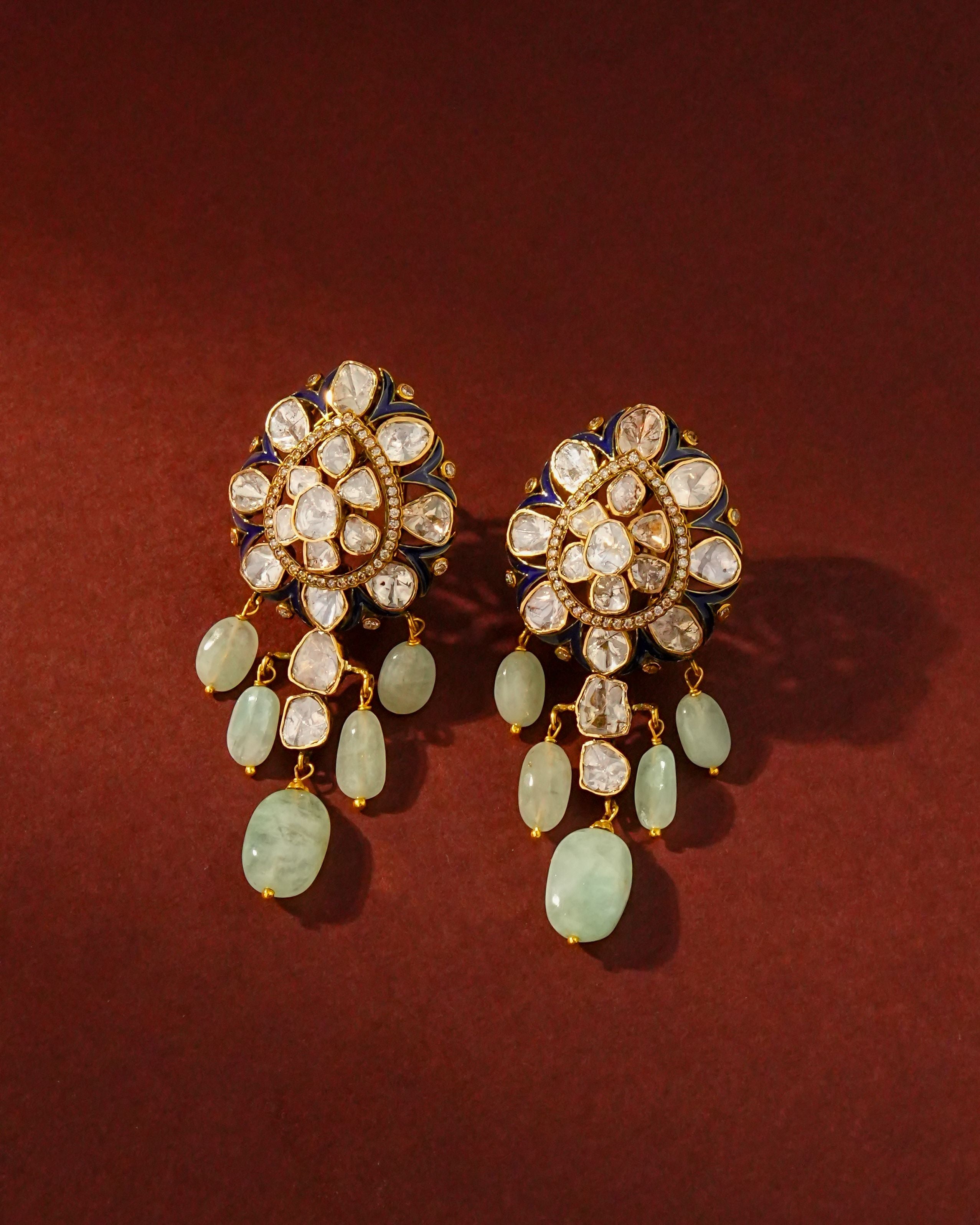 Scottie Polki And Diamond Long Earrings