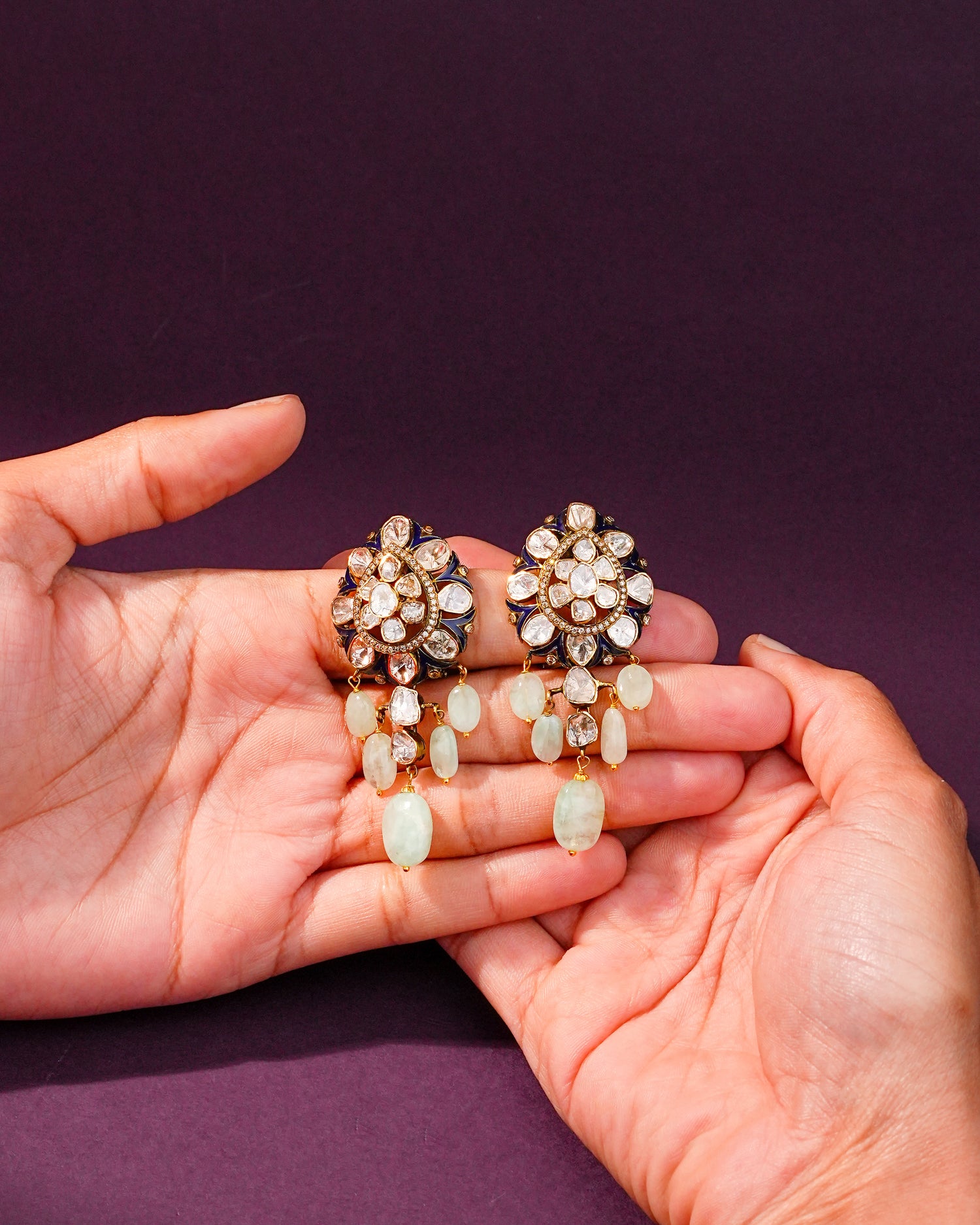 Scottie Polki And Diamond Long Earrings