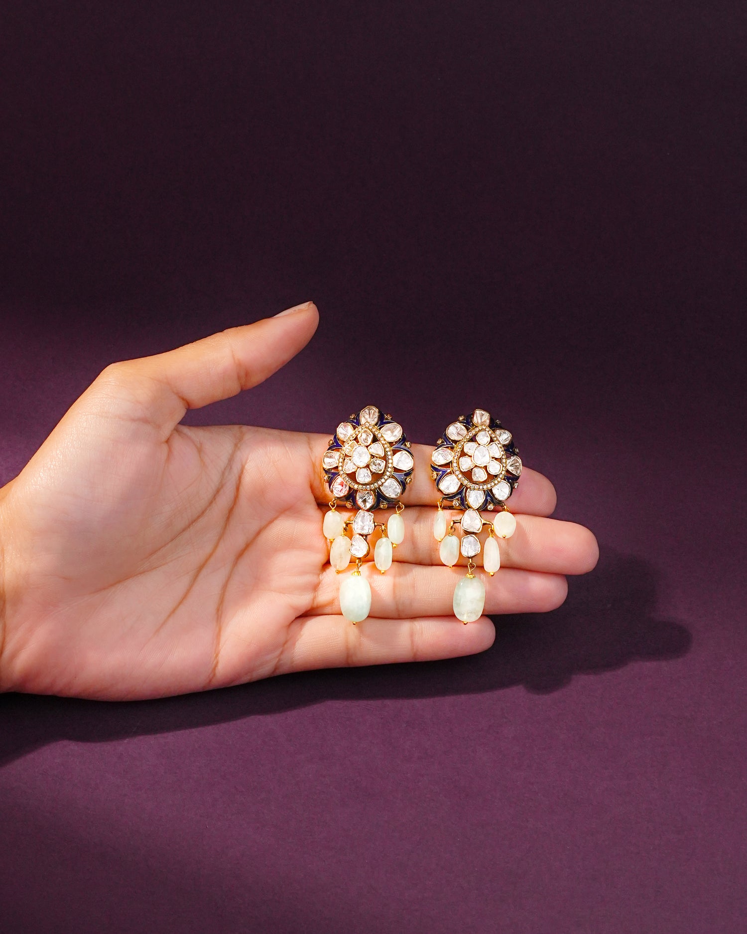 Scottie Polki And Diamond Long Earrings