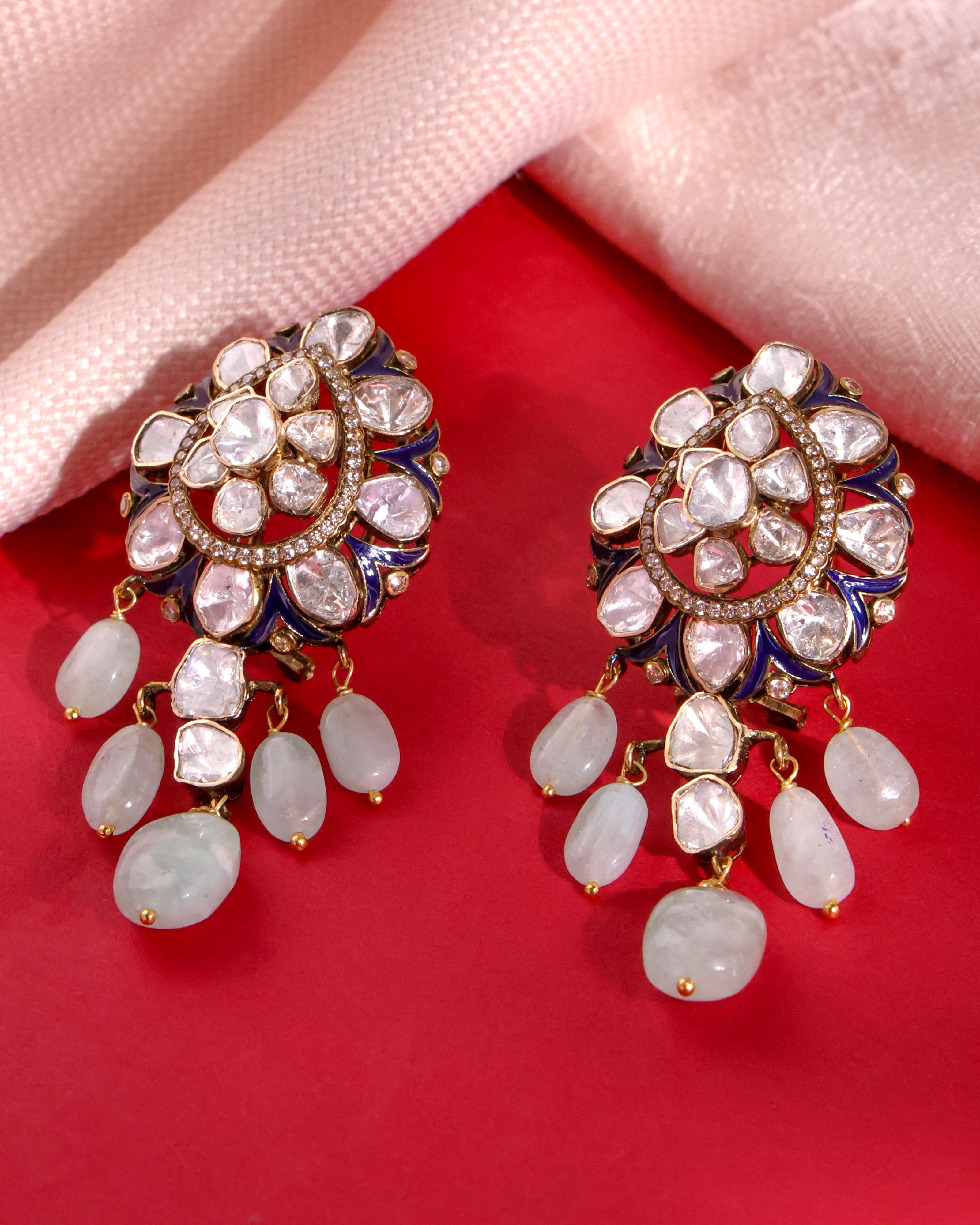 Scottie Polki And Diamond Long Earrings