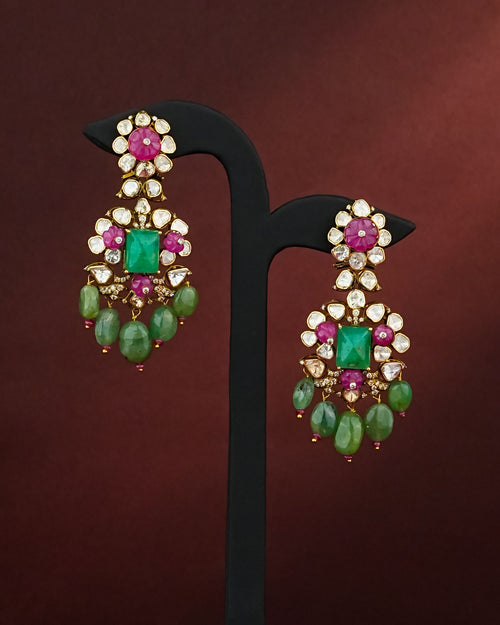 Vanshika Polki And Diamond Long Earrings