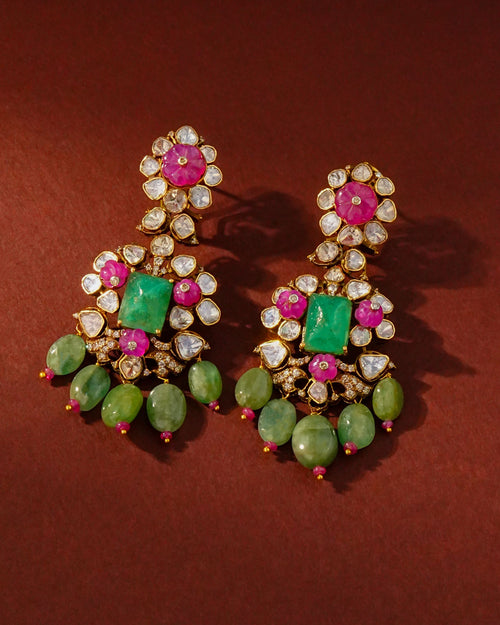 Vanshika Polki And Diamond Long Earrings