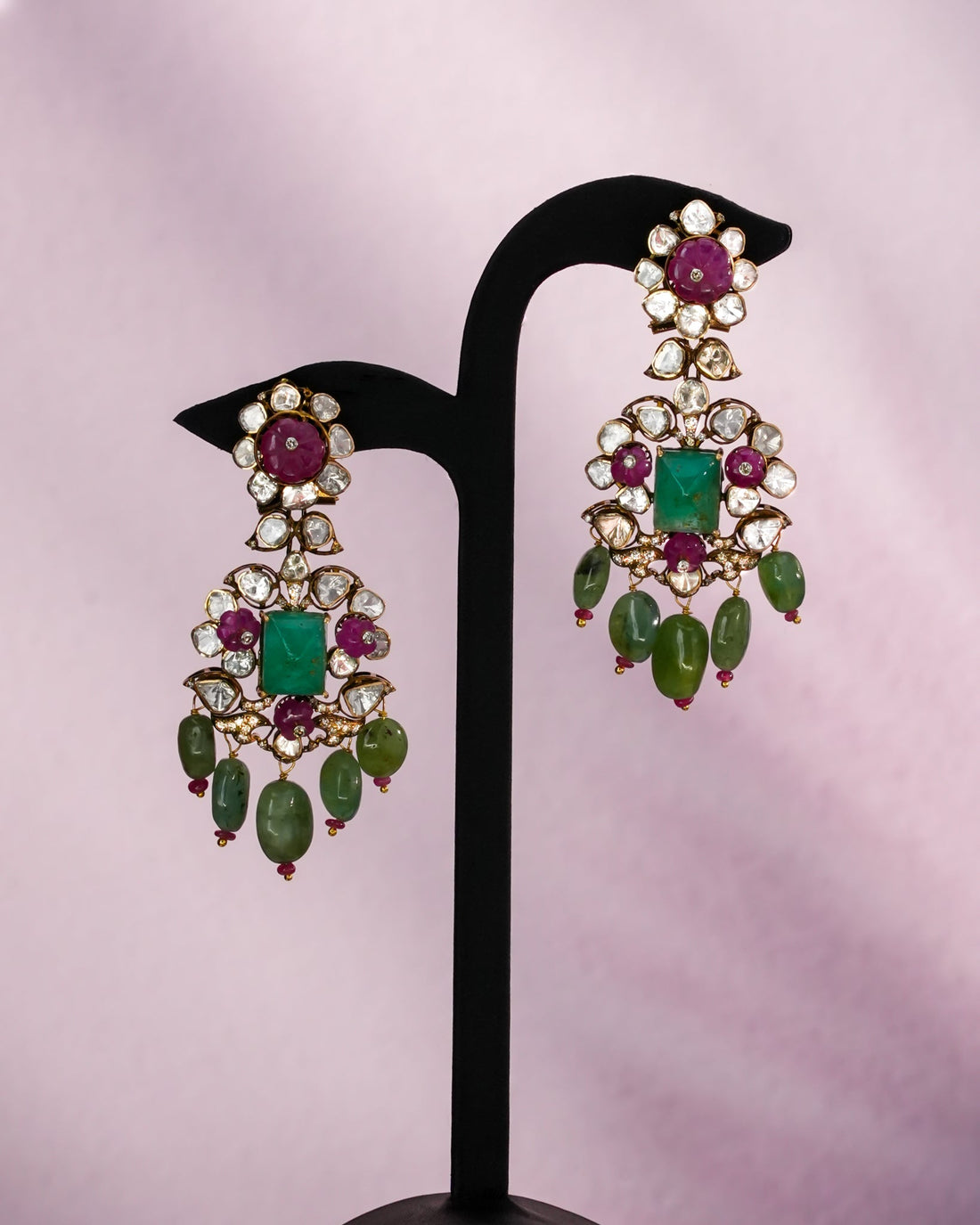 Safa Polki And Diamond Long Earrings