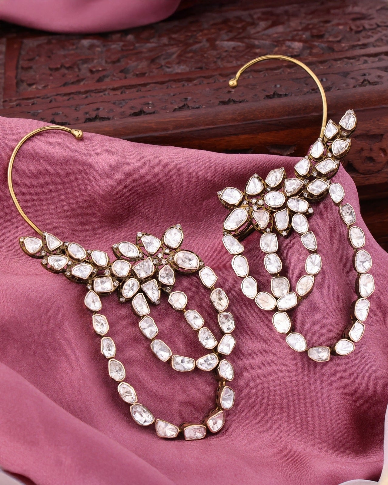 Bakula Polki And Diamond Earcuff