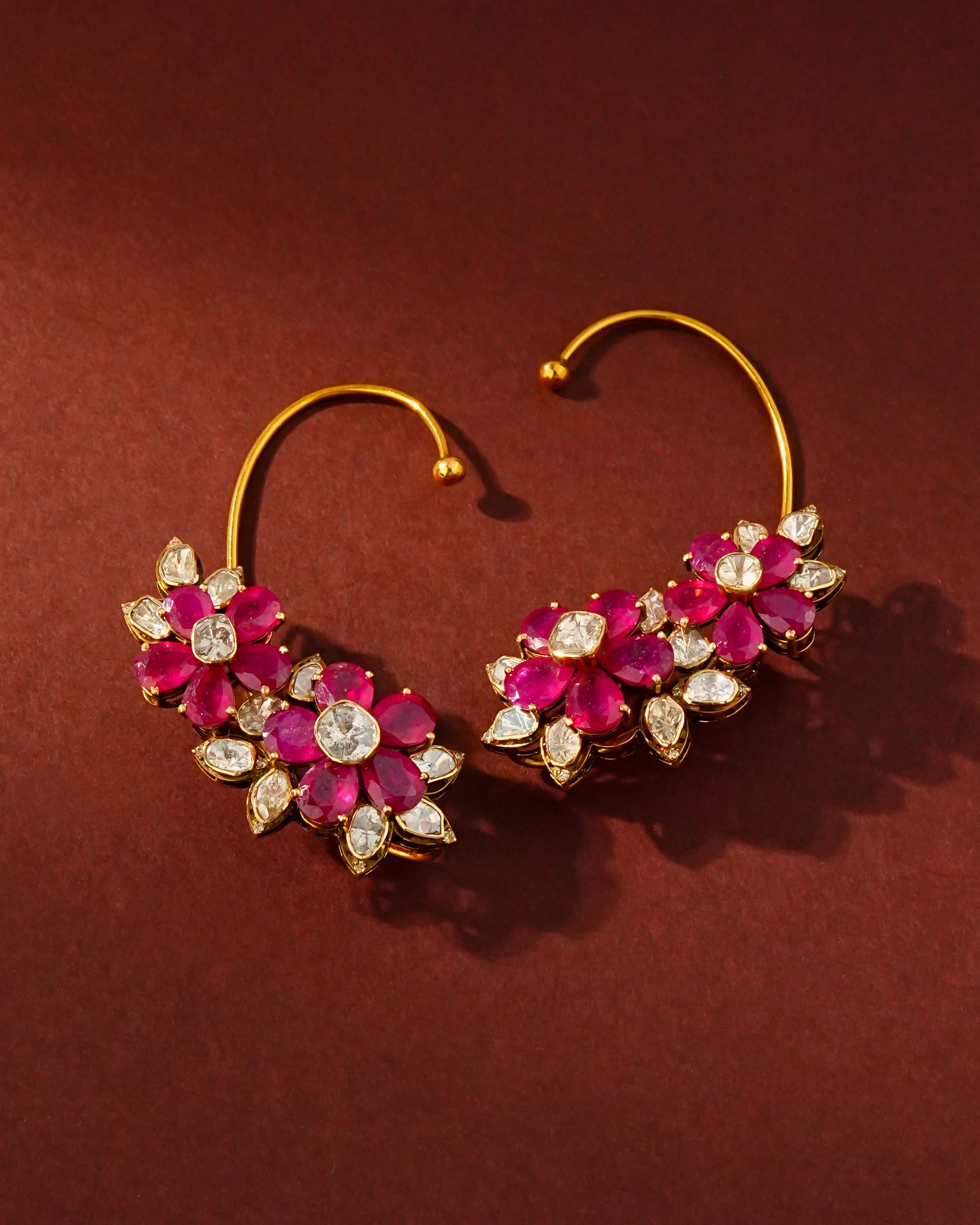 Daisy Polki And Diamond Long Earrings