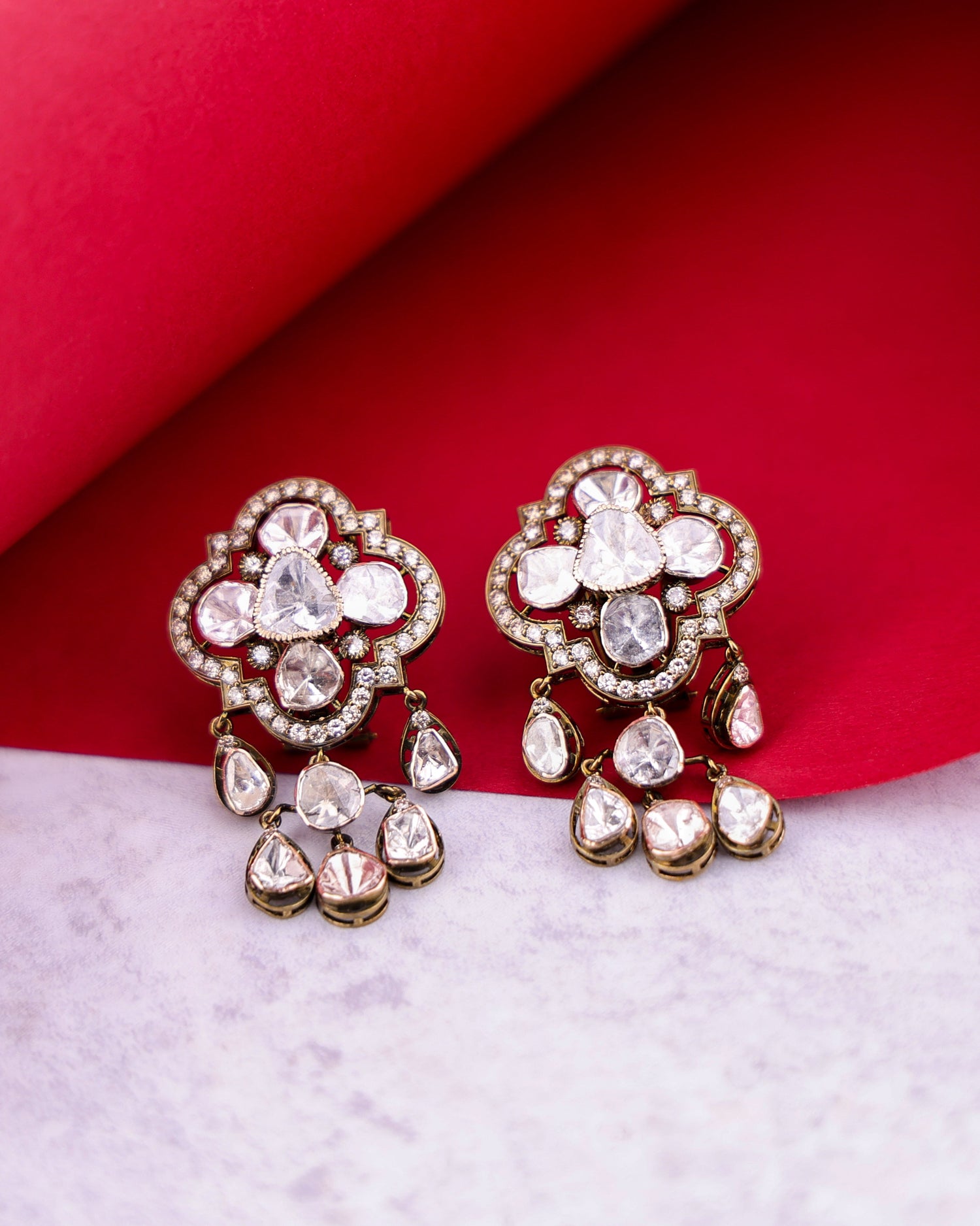 Ellen Polki And Diamond Long Earrings