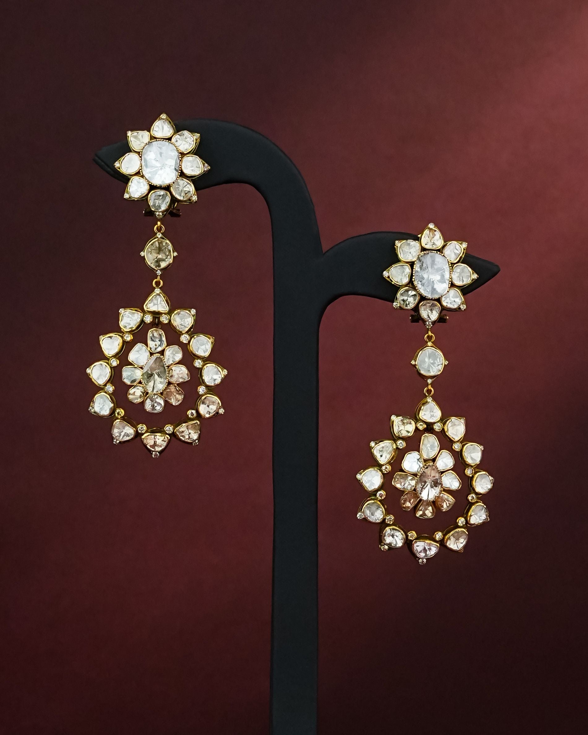Annette Polki And Diamond Long Earrings