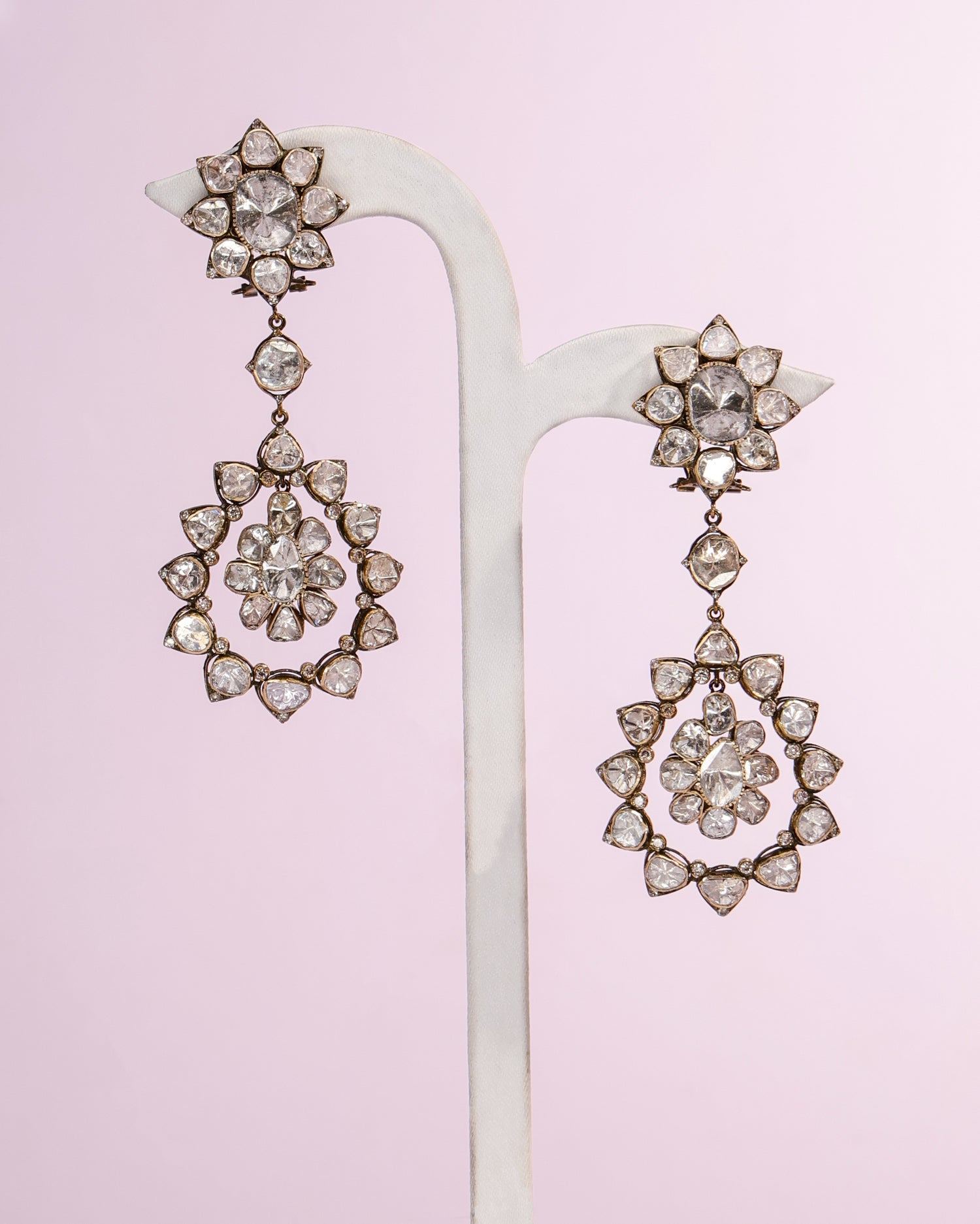 Annette Polki And Diamond Long Earrings
