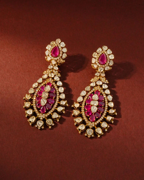 Zynaria Polki And Diamond Long Earrings