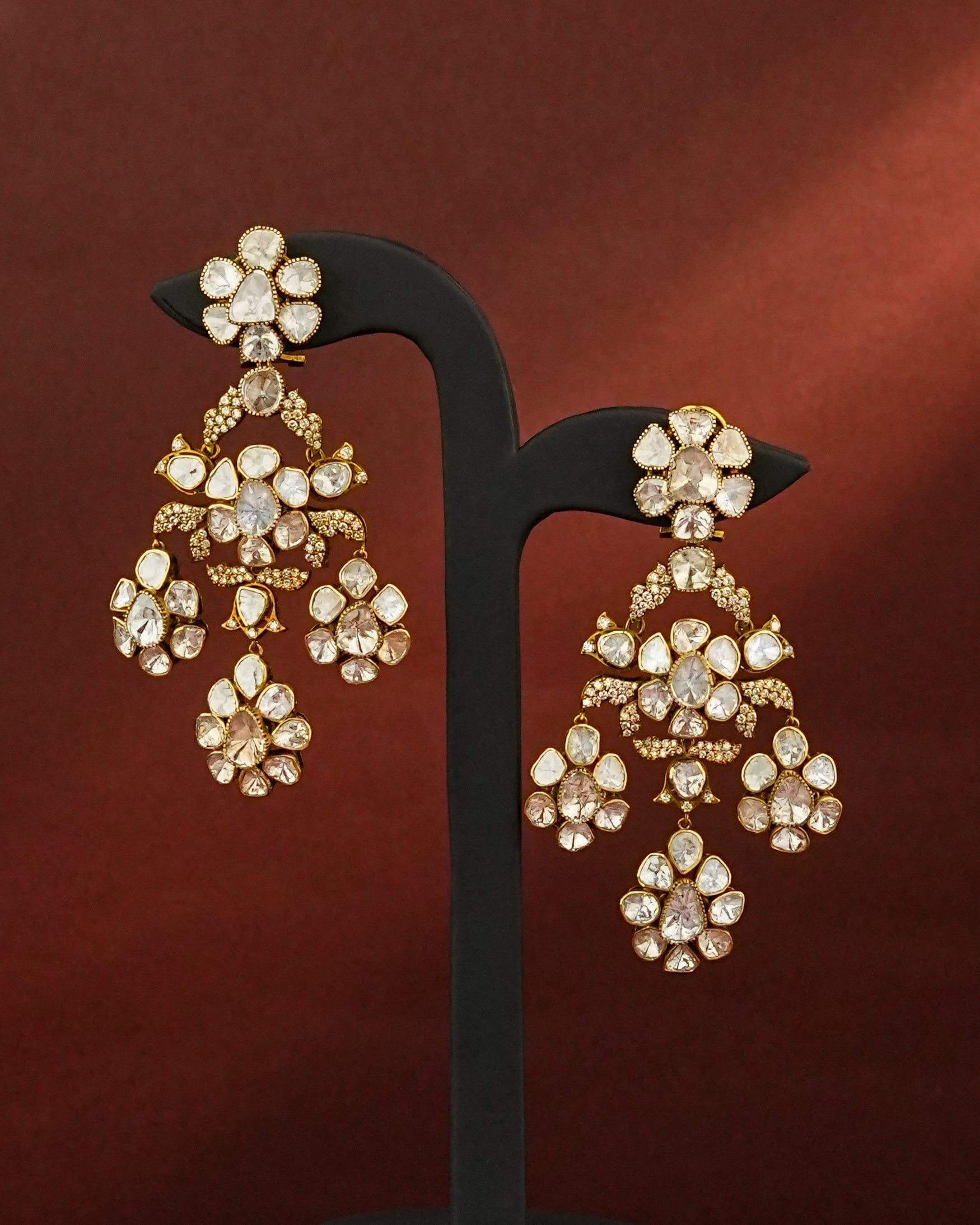 Veda Polki And Diamond Long Earrings