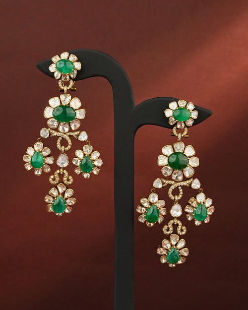 Varuna Polki And Diamond Long Earrings