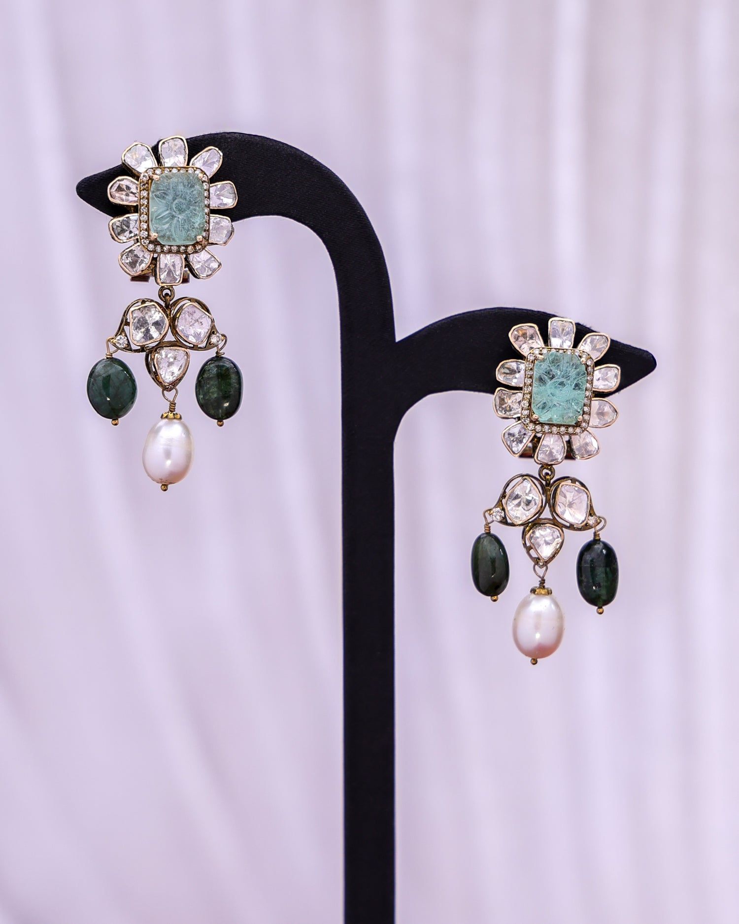 Tara Polki And Diamond Long Earrings