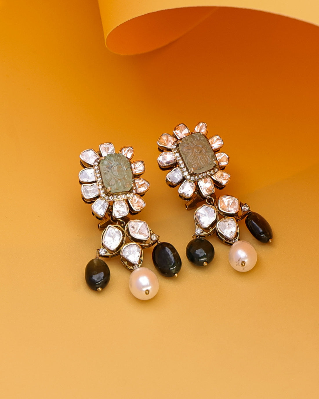 Tara Polki And Diamond Long Earrings