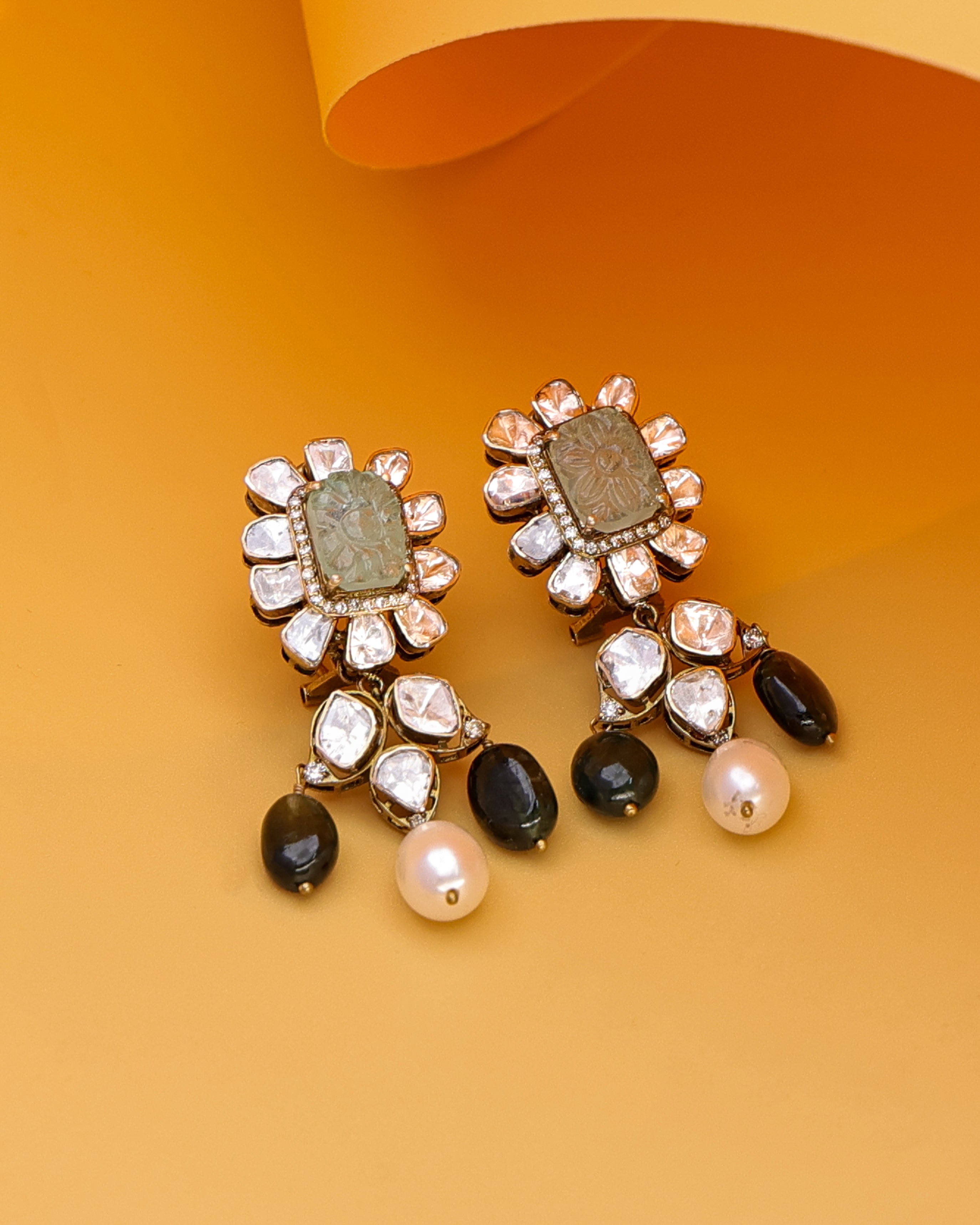 Tara Polki And Diamond Long Earrings