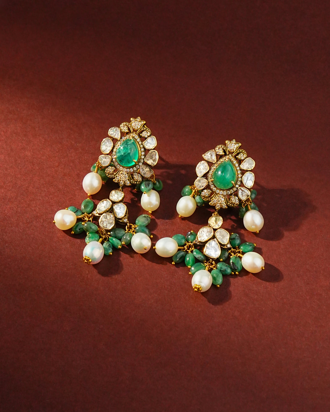 Rashi Polki And Diamond Long Earrings