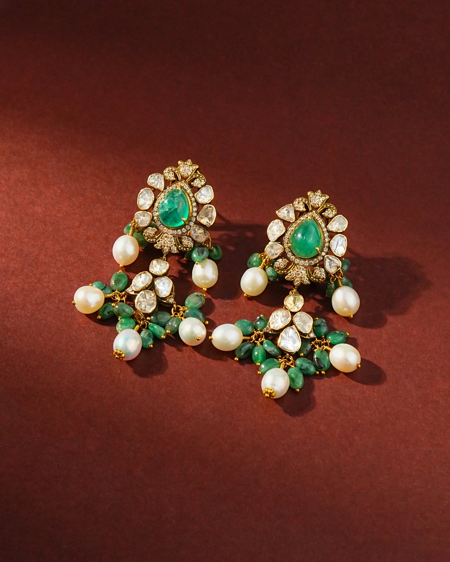 Rashi Polki And Diamond Long Earrings