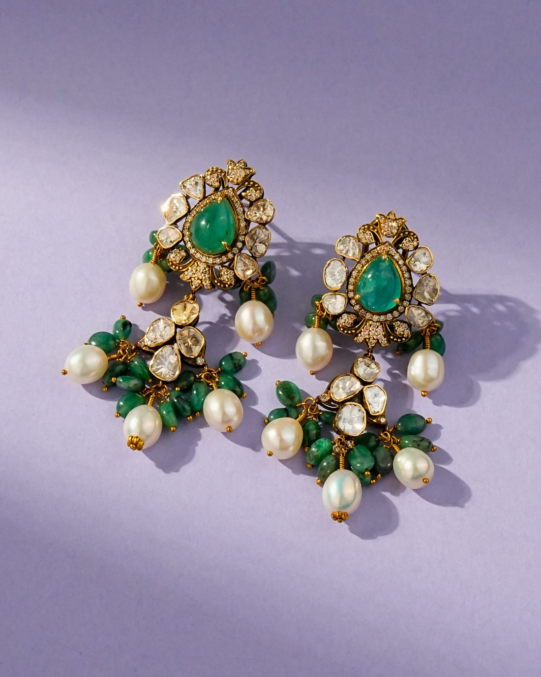 Rashi Polki And Diamond Long Earrings