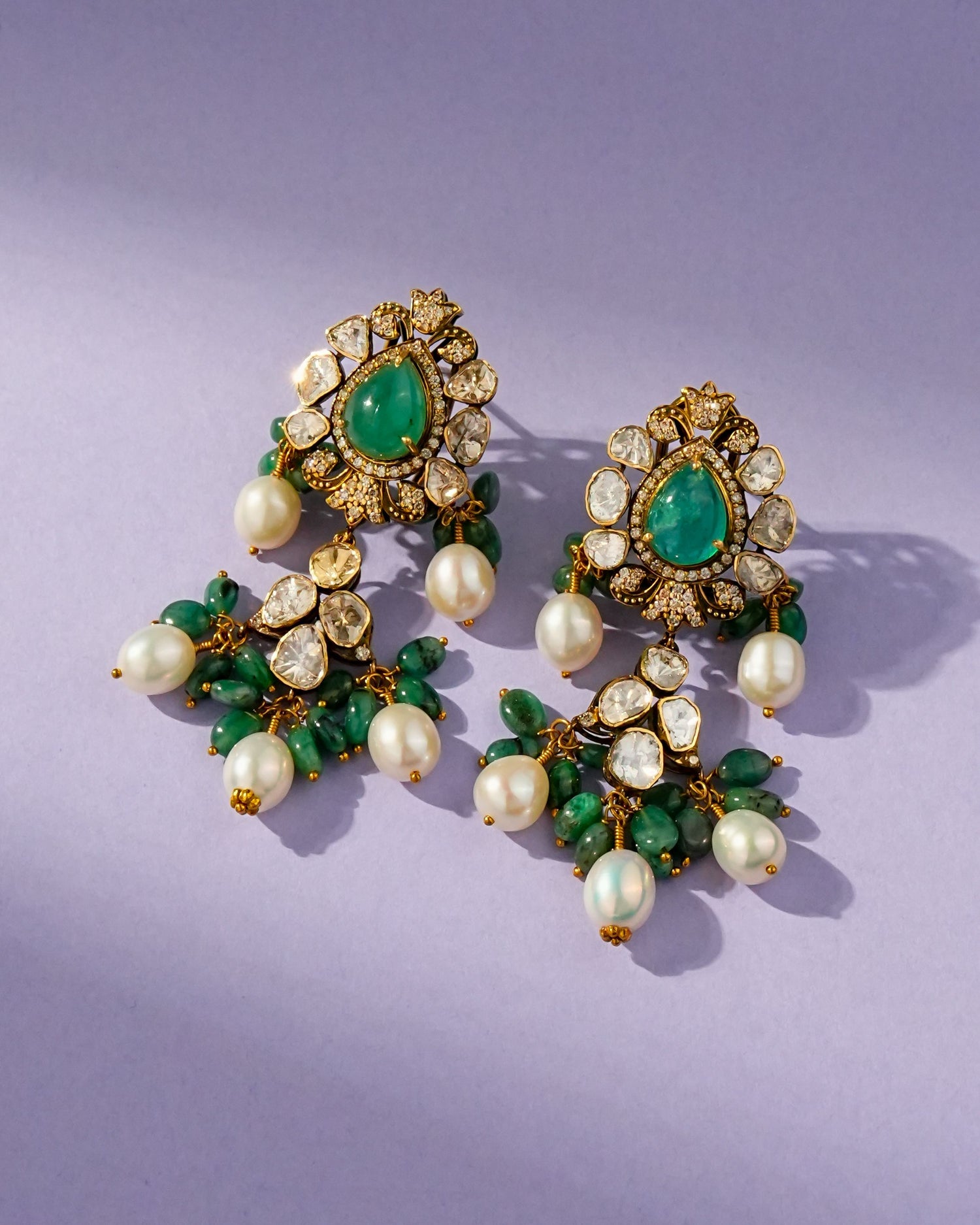 Rashi Polki And Diamond Long Earrings