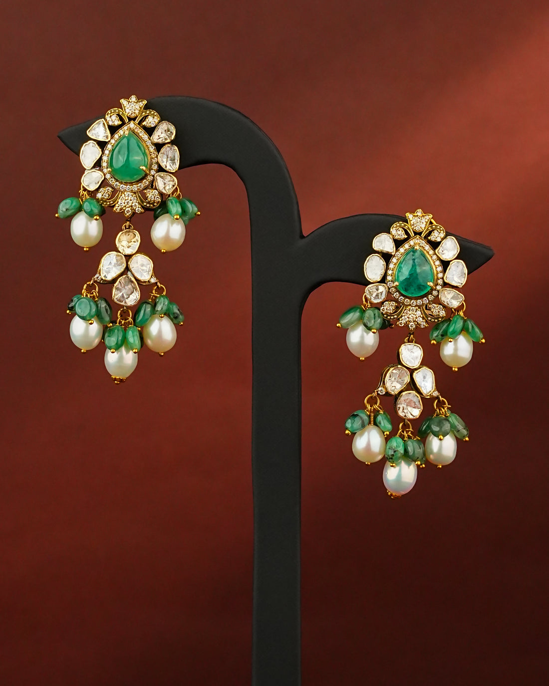 Rashi Polki And Diamond Long Earrings