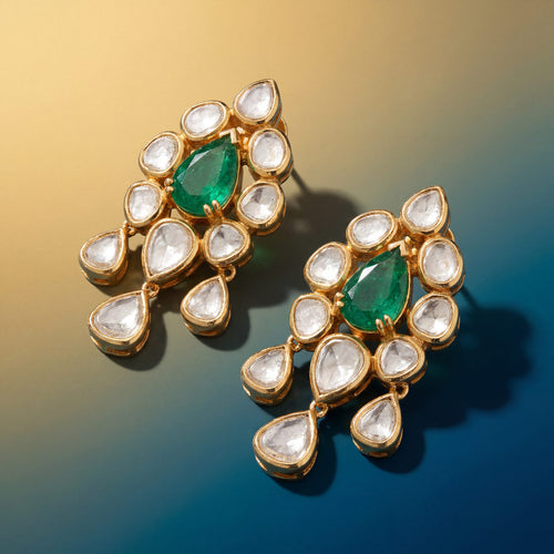 Elva Polki And Diamond Long Earrings