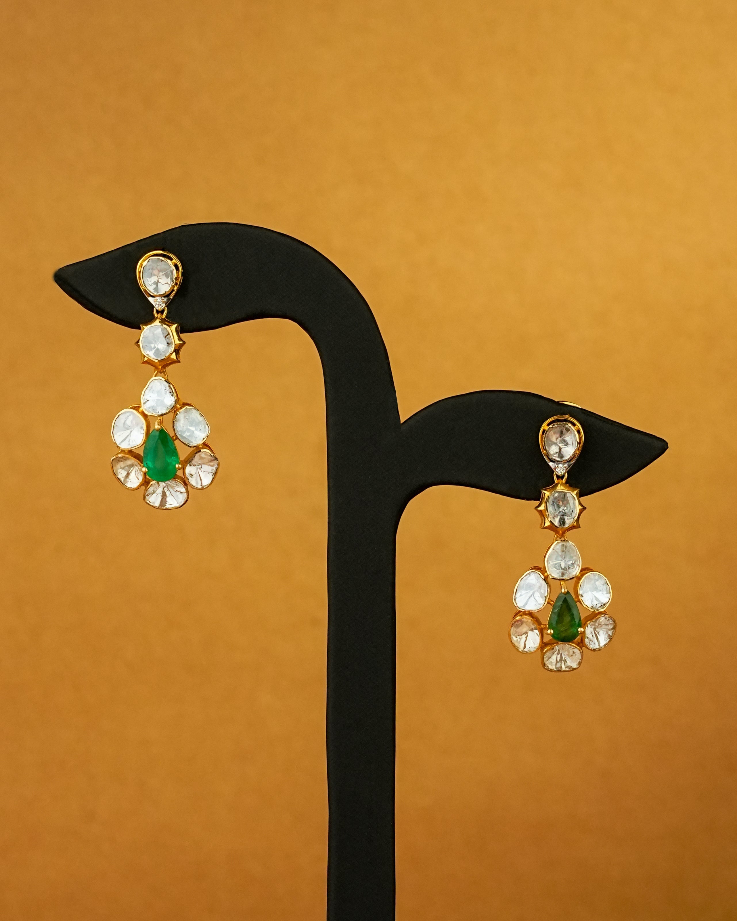 Rashi Polki And Diamond Long Earrings