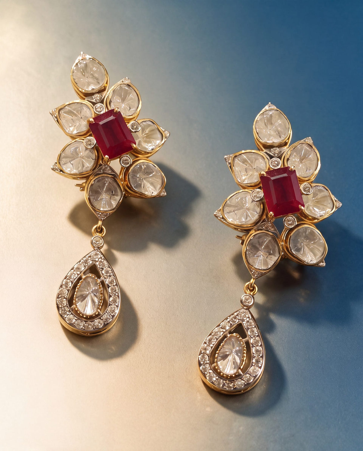 Risha Polki And Diamond Long Earrings