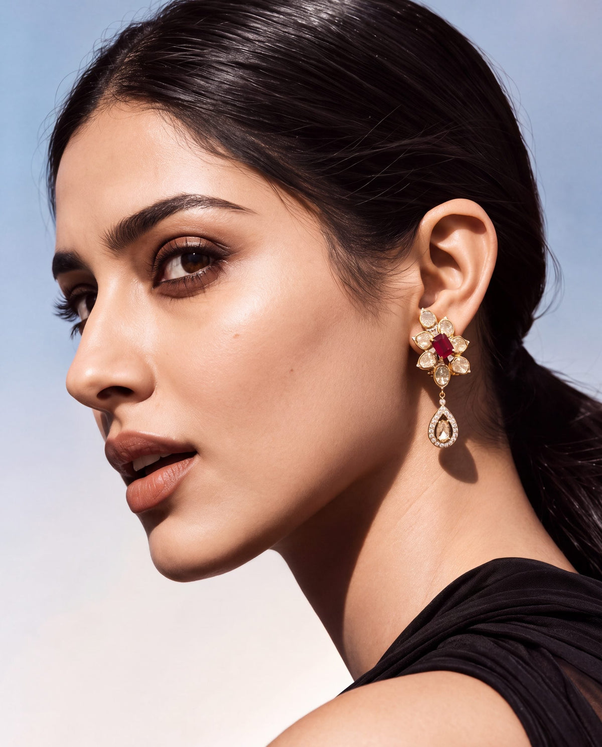 Risha Polki And Diamond Long Earrings