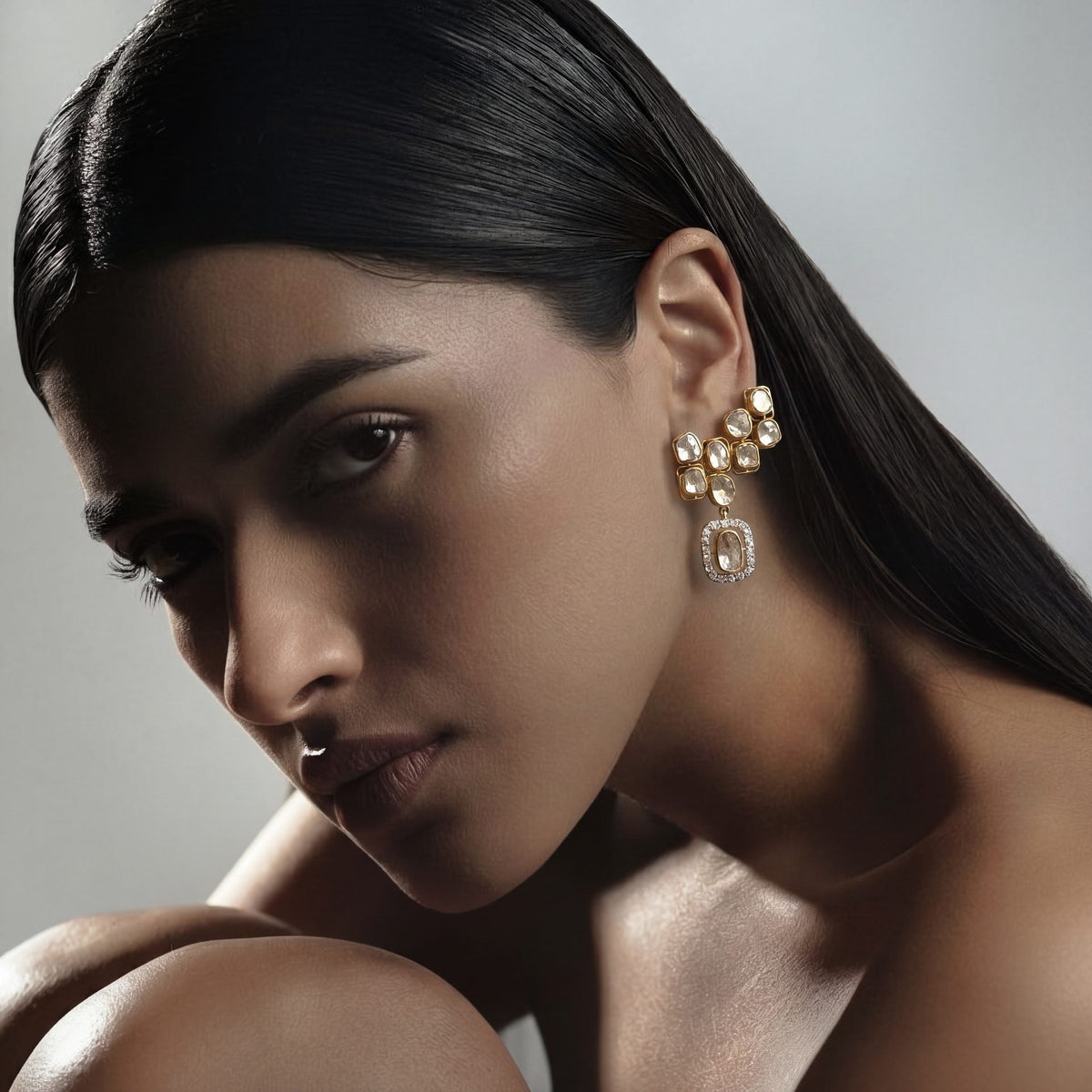 Malti Polki And Diamond Long Earrings