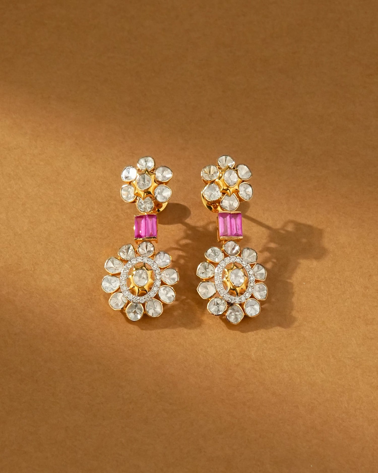 Meenal Polki And Diamond Long Earrings