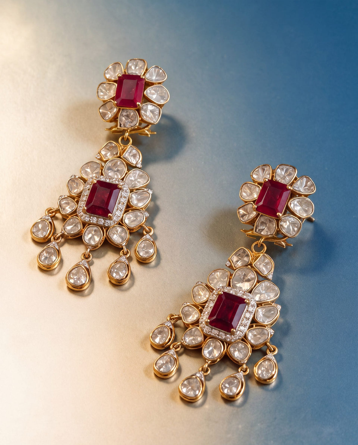 Krunali Polki And Diamond Long Earrings