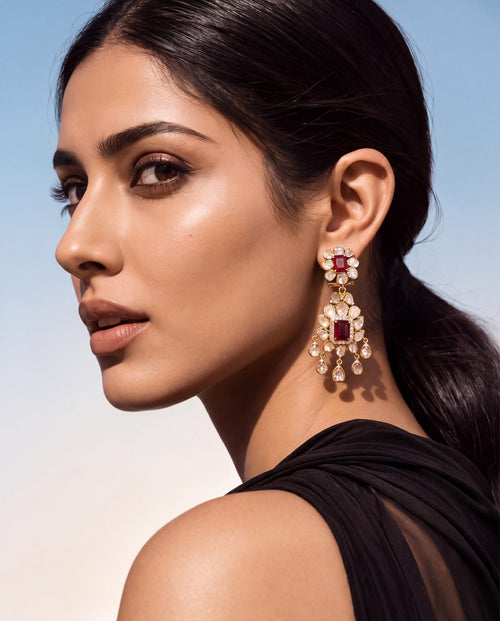 Krunali Polki And Diamond Long Earrings