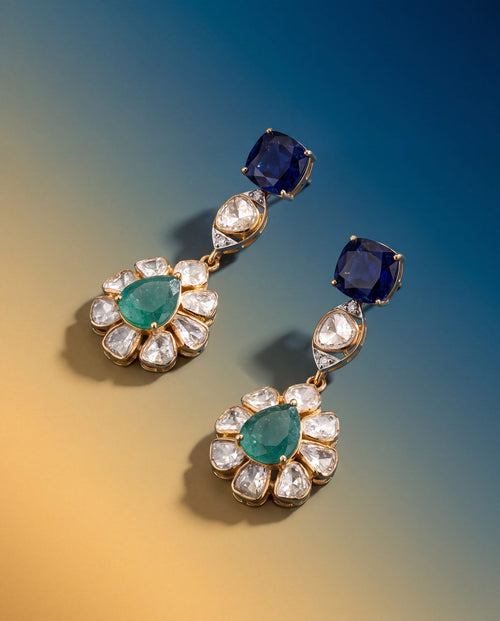 Varsha Polki And Diamond Long Earrings