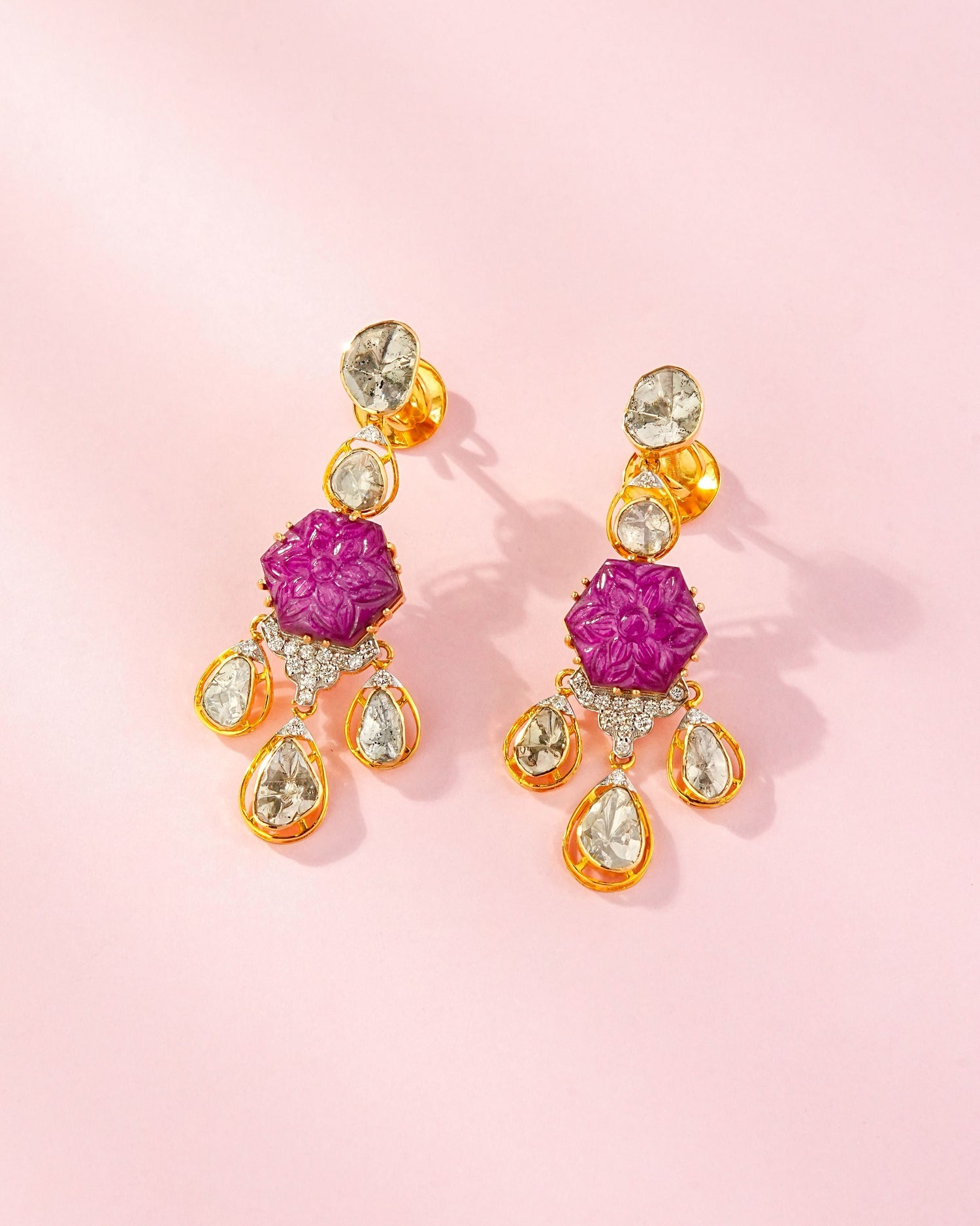 Varna Polki And Diamond Long Earrings