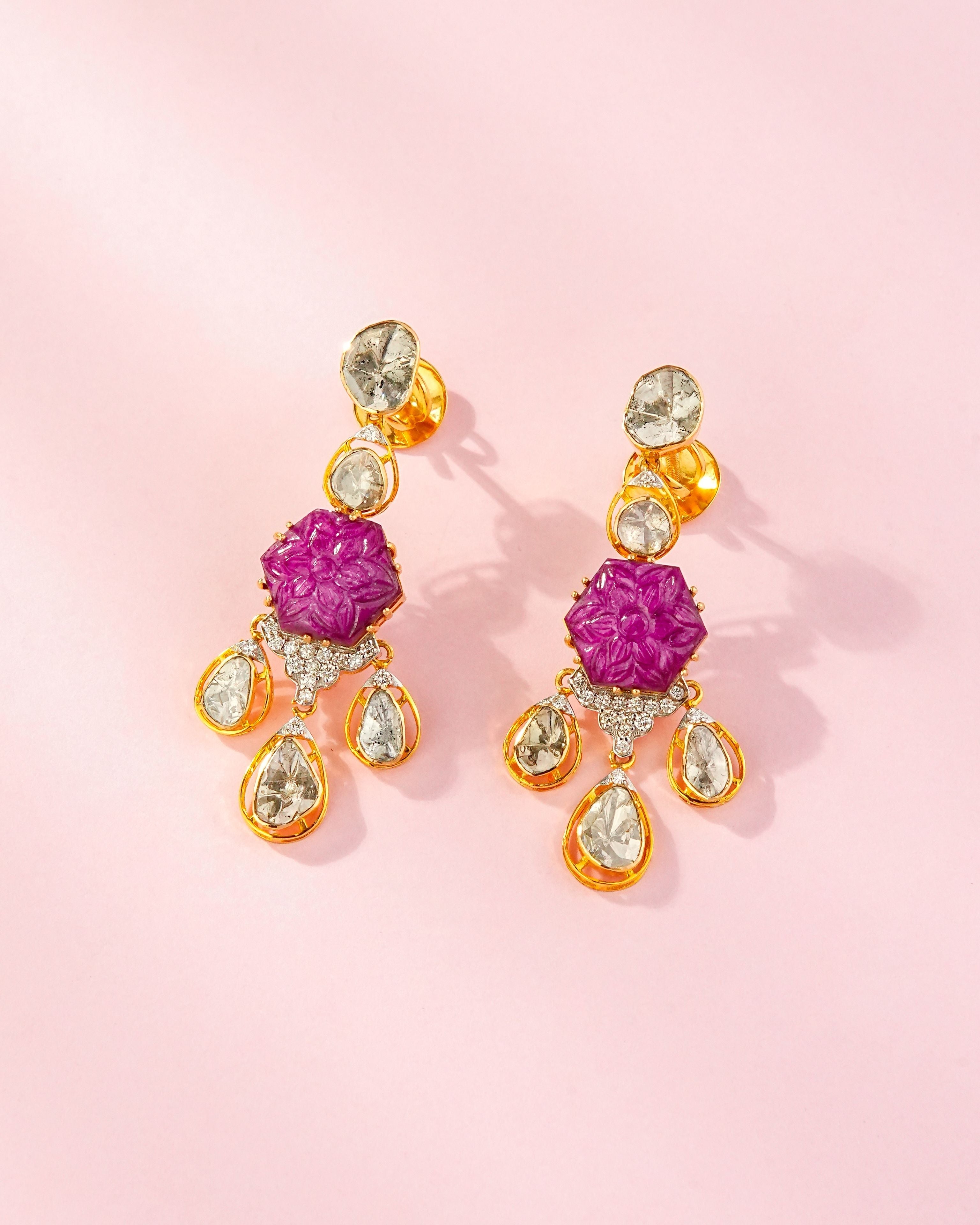 Varna Polki And Diamond Long Earrings