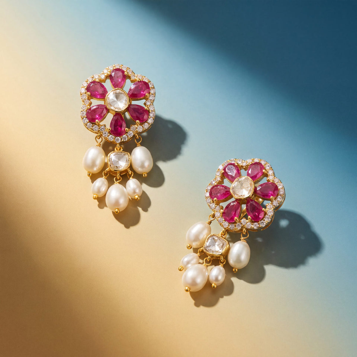 Noelle Polki And Diamond Long Earrings