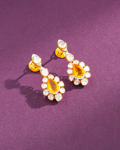 Oviya Polki And Diamond Long Earrings