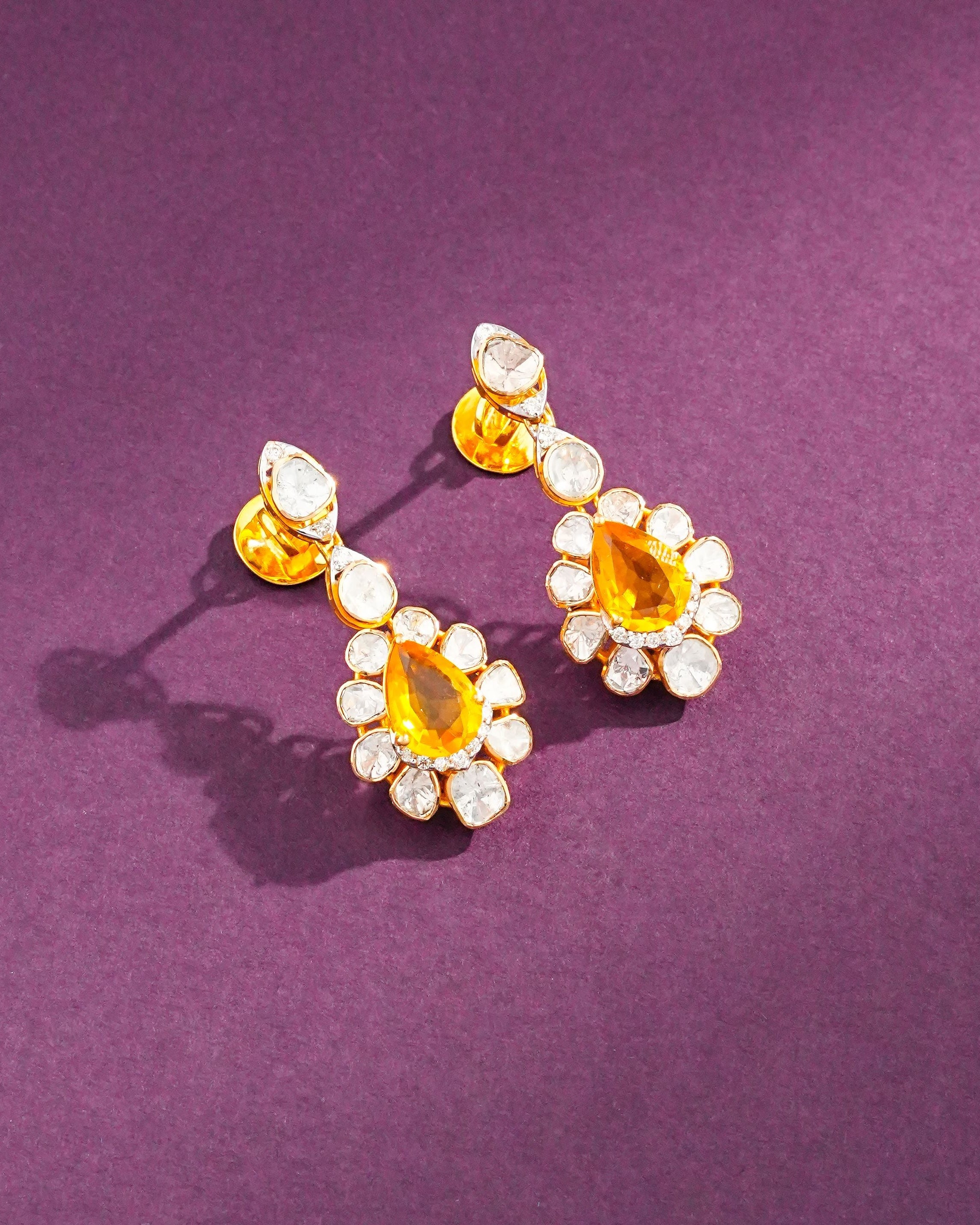 Oviya Polki And Diamond Long Earrings