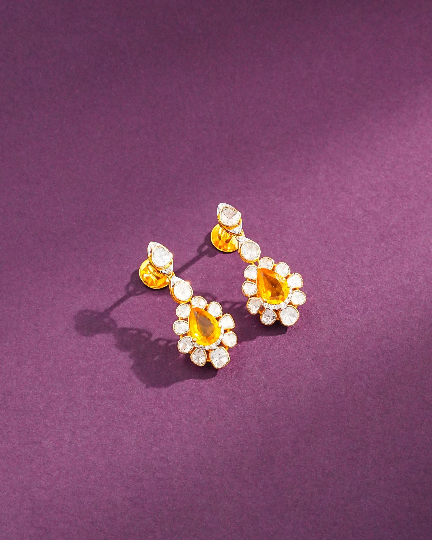 Oviya Polki And Diamond Long Earrings