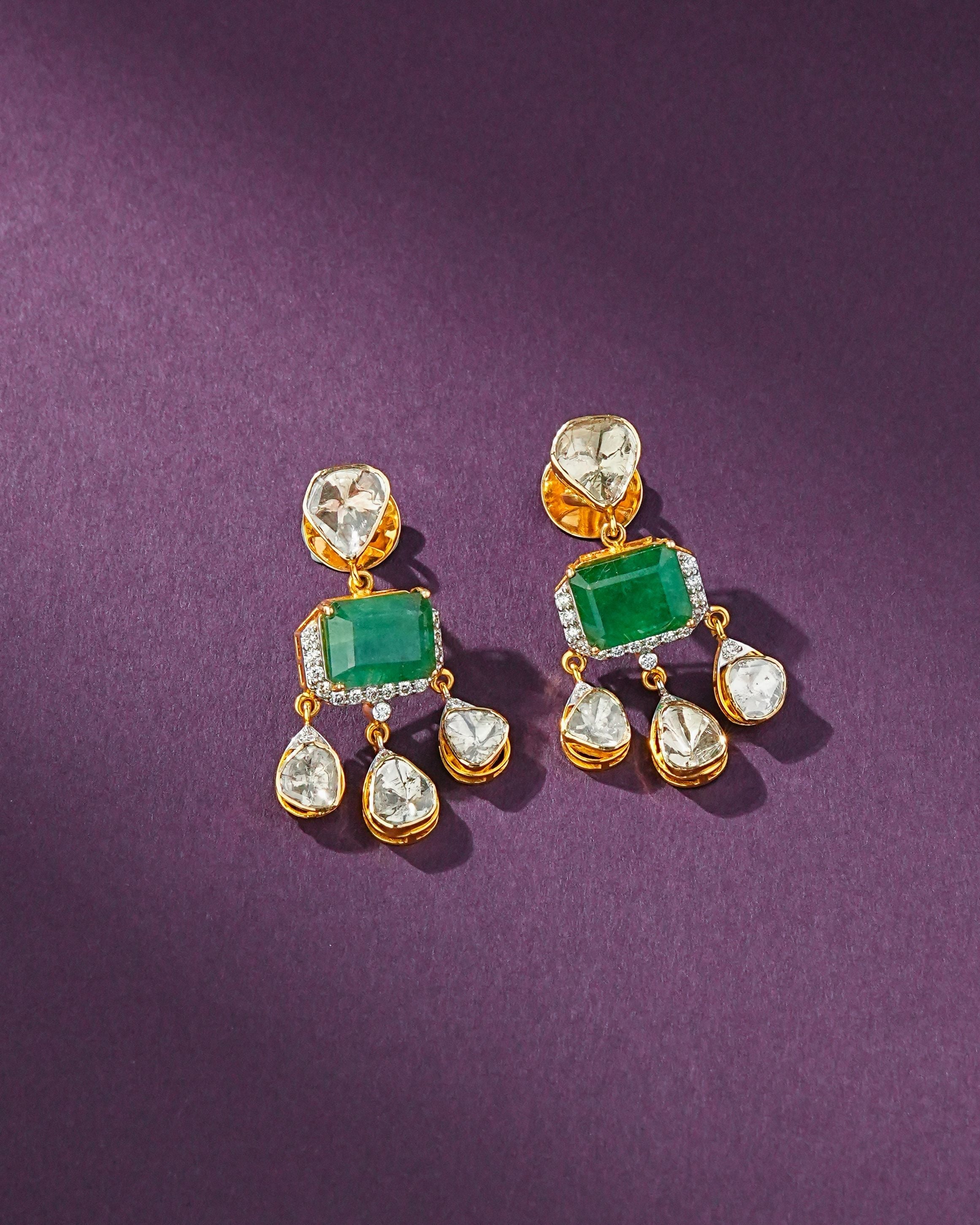 Saloni Polki And Diamond Long Earrings