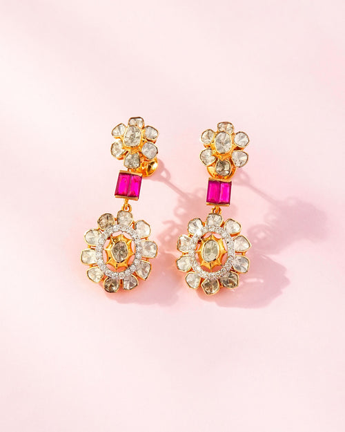 Meenal Polki And Diamond Long Earrings