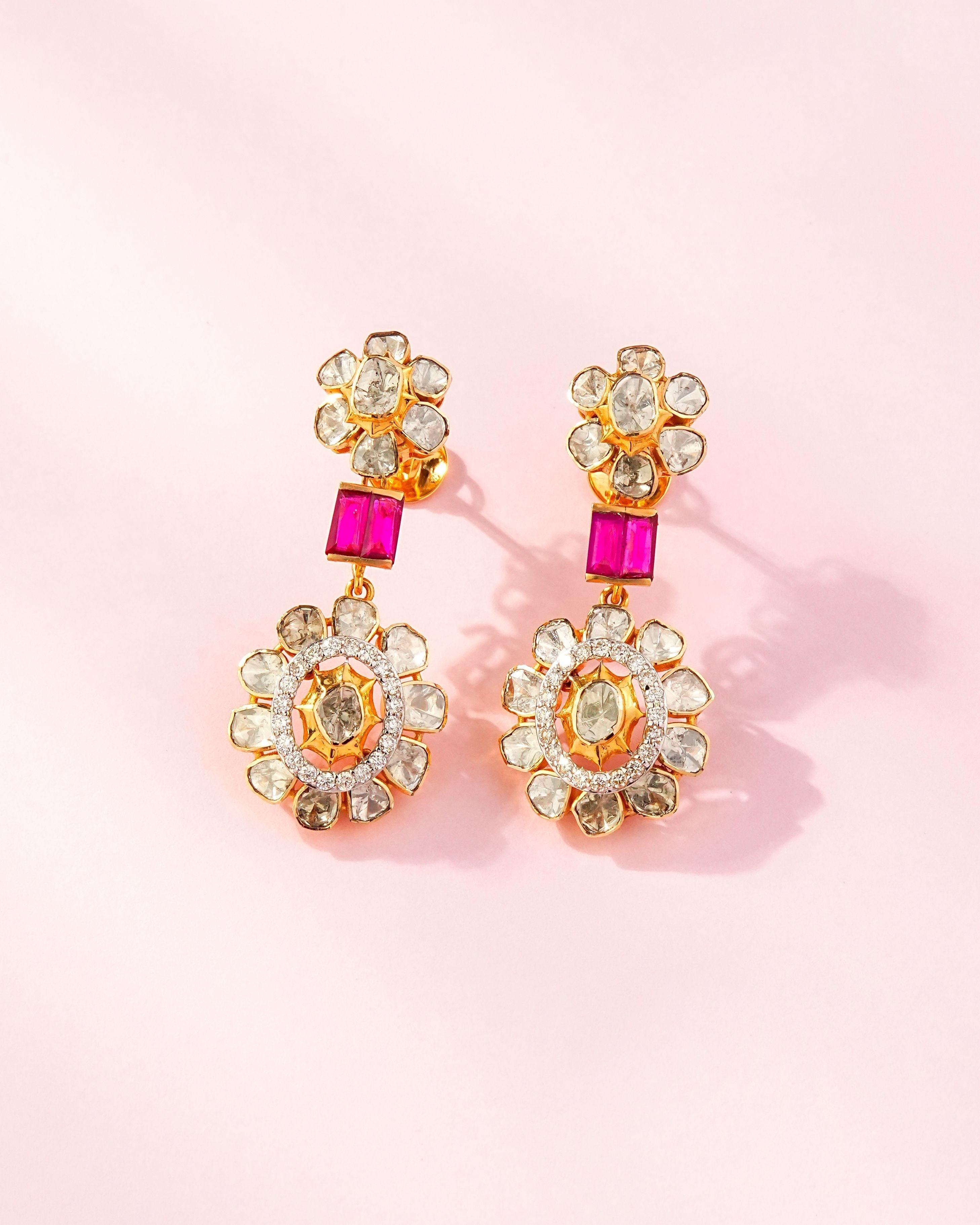 Meenal Polki And Diamond Long Earrings