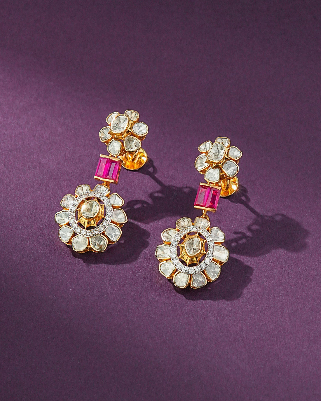 Meenal Polki And Diamond Long Earrings