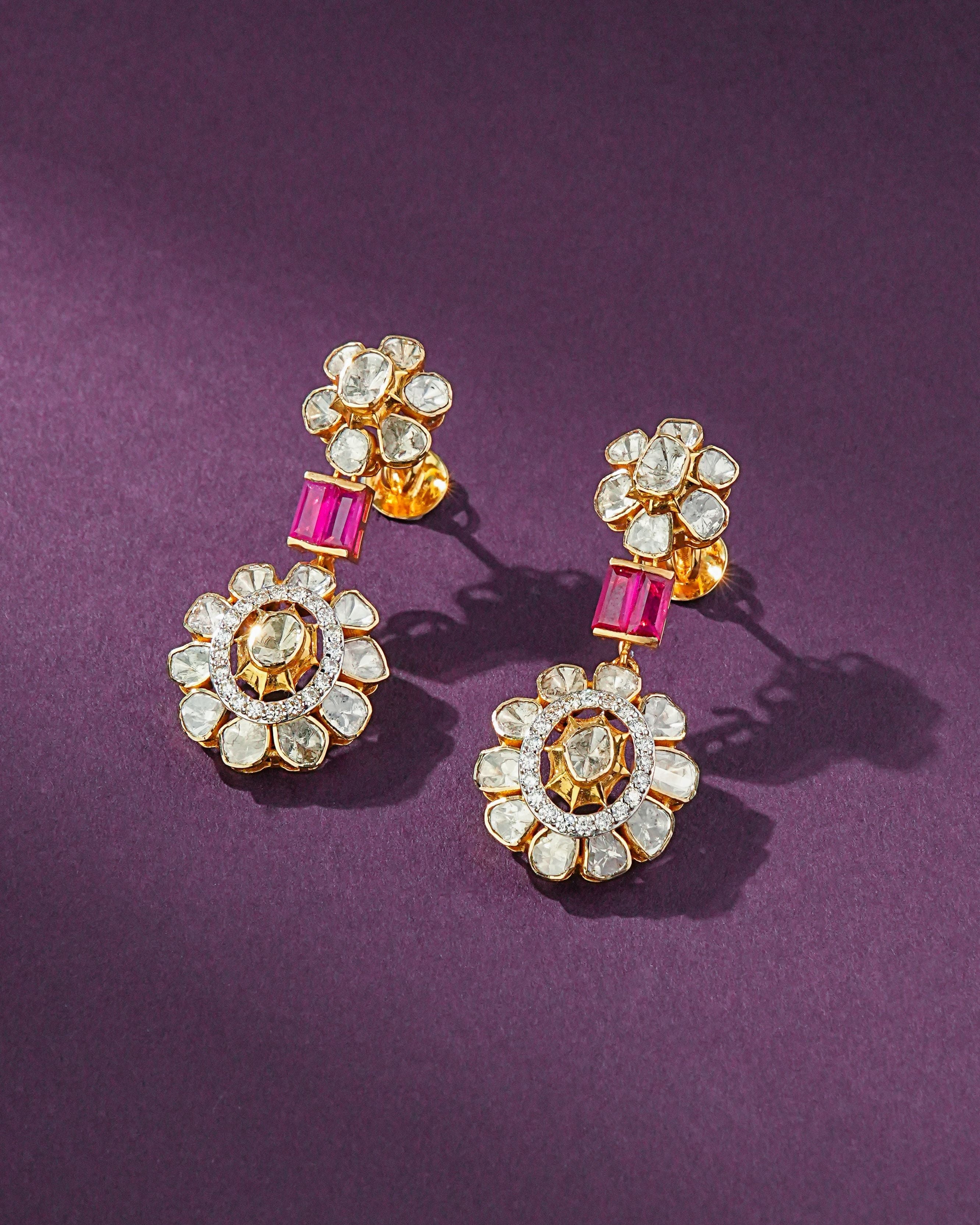 Meenal Polki And Diamond Long Earrings
