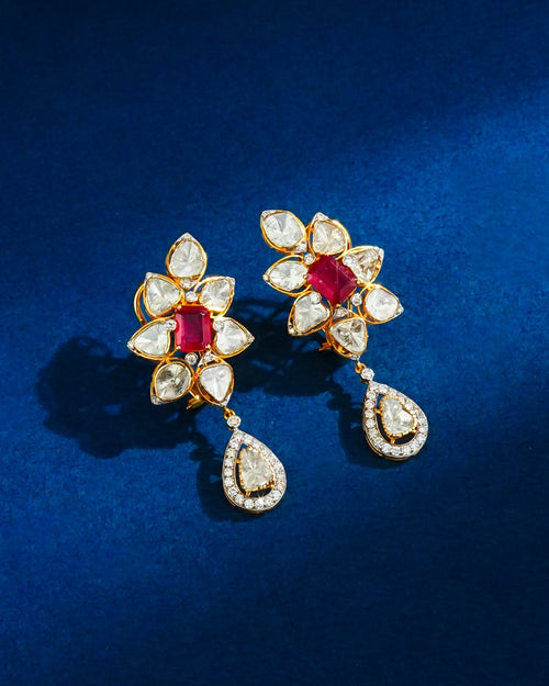 Risha Polki And Diamond Long Earrings