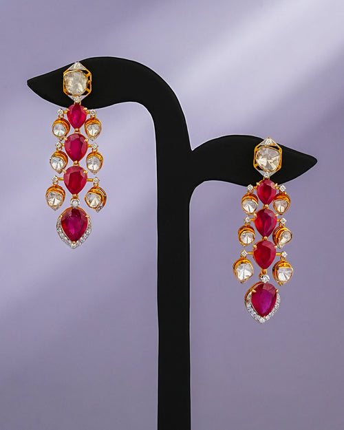 Janvi Polki And Diamond Long Earrings