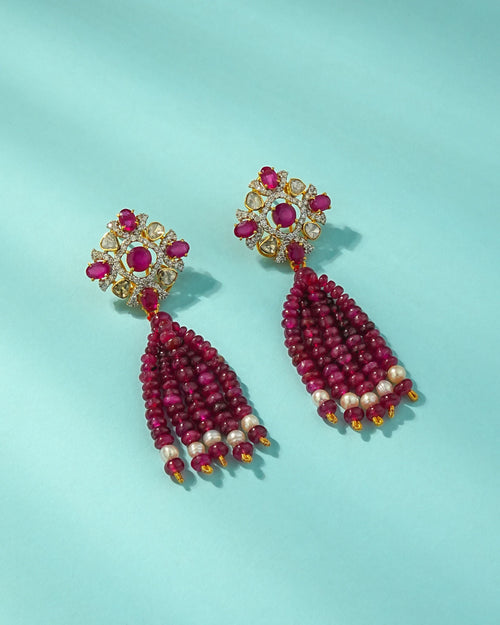 Vatsya Polki And Diamond Long Earrings