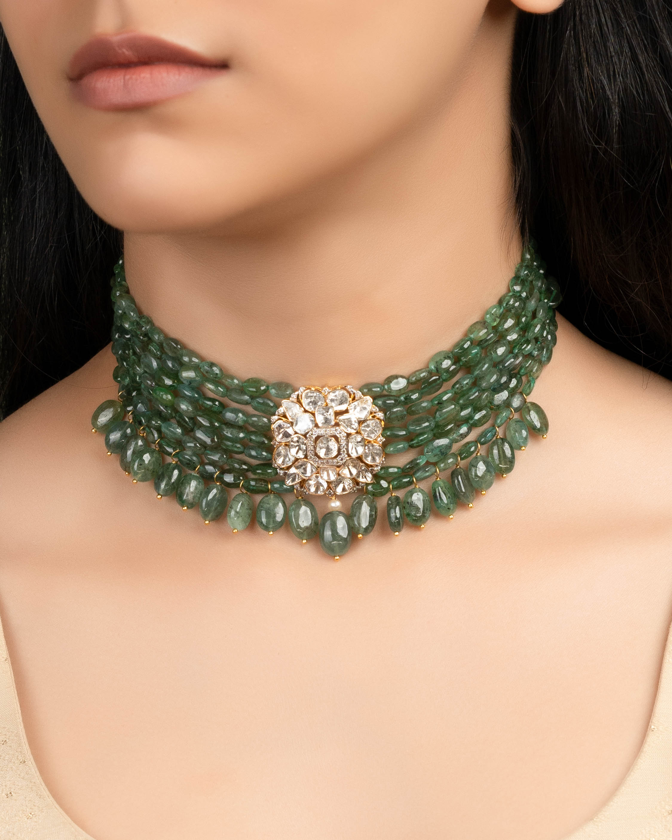 Navya Polki And Diamond Bead Choker Set