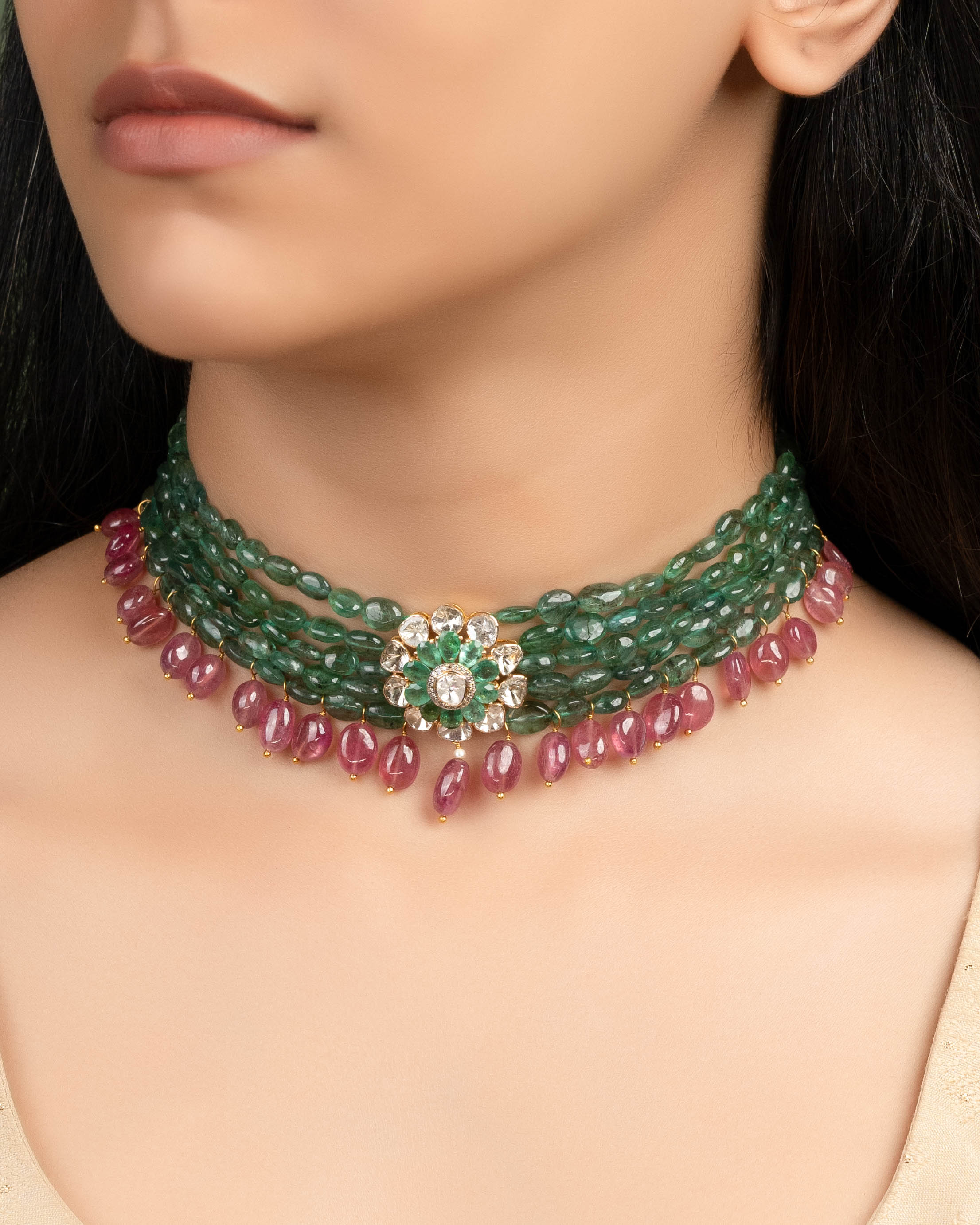 Navya Polki And Diamond Bead Choker