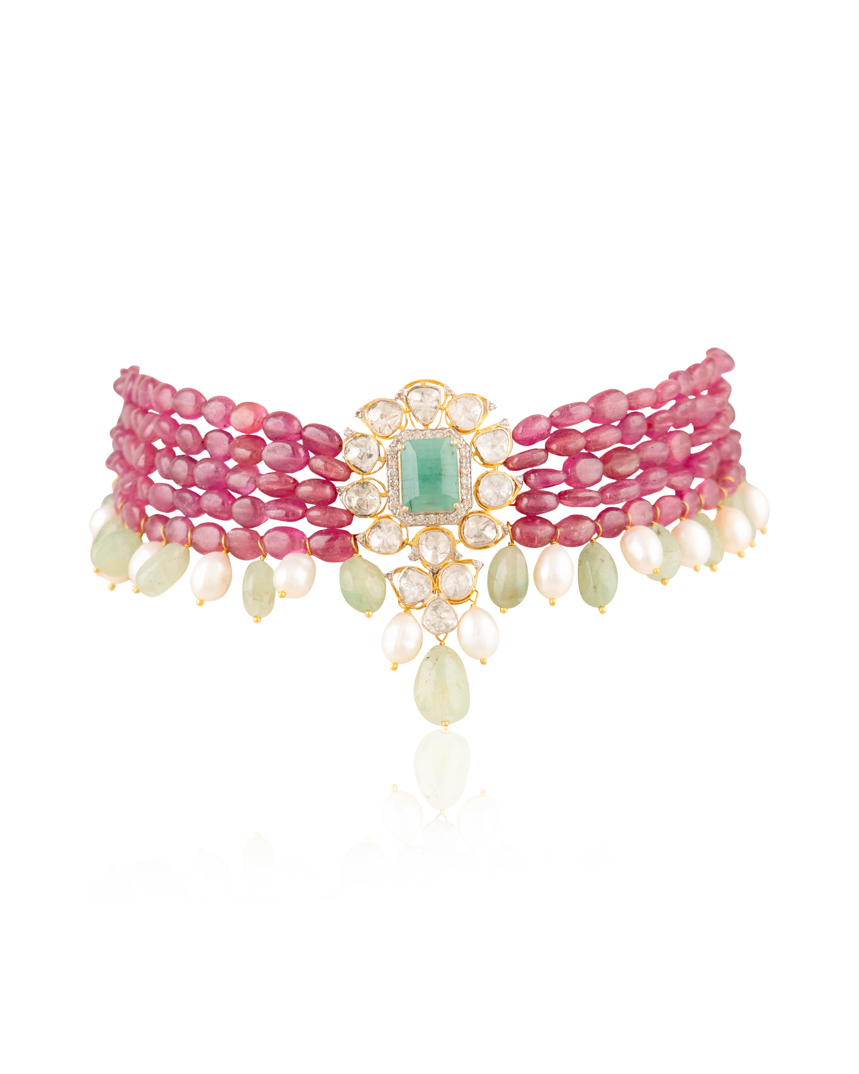 Roma Polki And Diamond Bead Choker